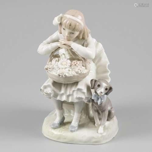 A Lladro figurine, flower girl with her dog, Spain, 2nd half...