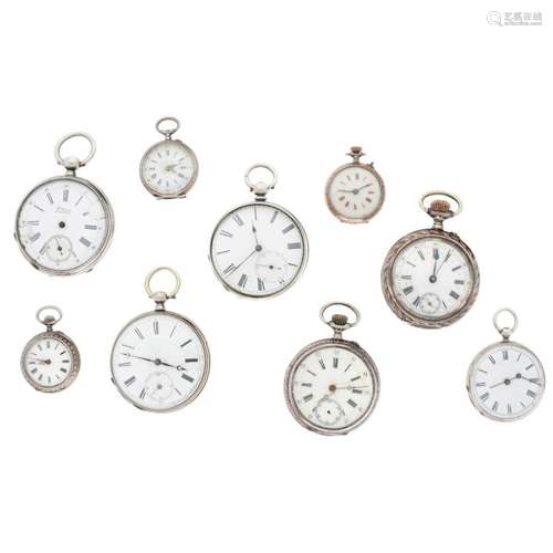 Lot (9) Pocket watches - Silver