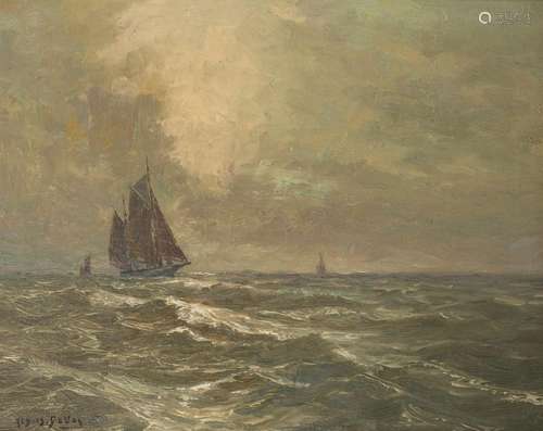 Alb. Is. Devos, 19th./20th. C, A schooner in a stiff breeze