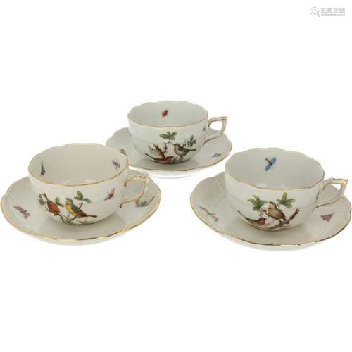 A set of (3) porcelain cups and saucers with Rotschild decor...