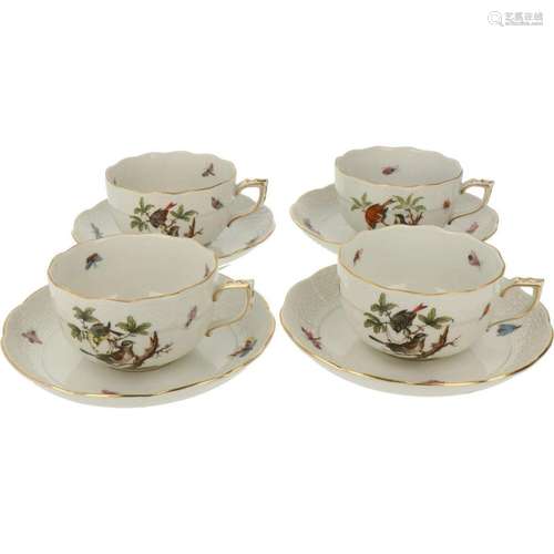 A set of (3) porcelain cup and saucers with Rotschild decor,...