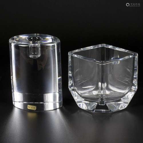 A lot of (2) glass table pieces, signed Costa Boda. Sweden, ...