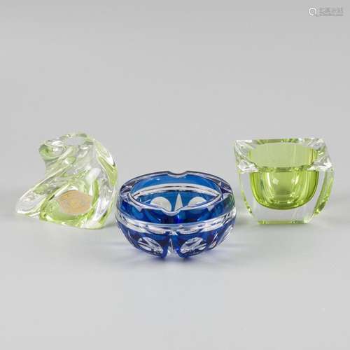 A lot of (3) glass objects, Val Saint Lambert. Belgium, 20th...