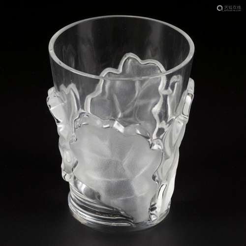 A crystal table vase with a decoration of oak leaves, marked...