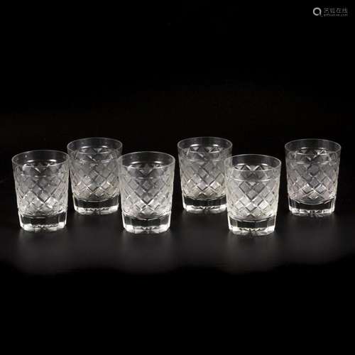 A set of (6) crystal glasses with diamond cut glass. 19th ce...