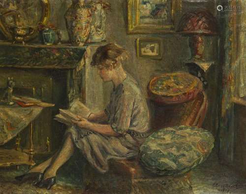 H. Opdebeeck, 1927, A girl in an interior.