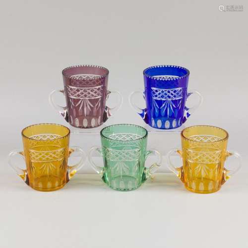 A (5) piece set of small Val Saint Lambert cut crystal flask...