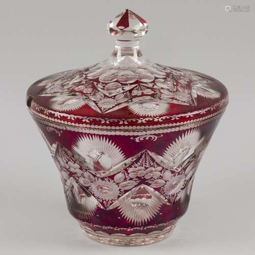 A cut crystal Val'Saint Lambert punch bowl with red, Fr...