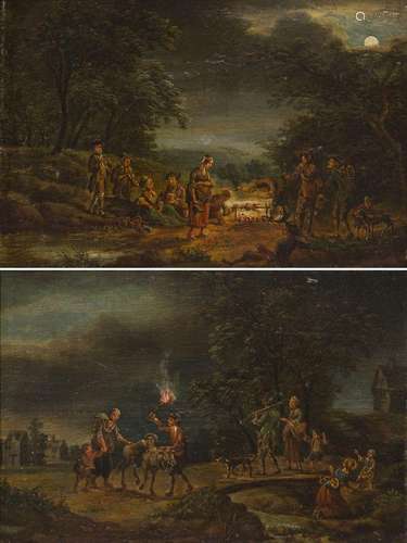 Dutch School, 19th C. A nightly gathering of vagabonds; A ni...