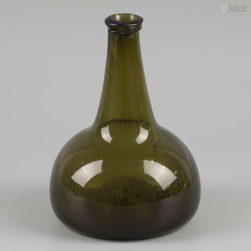 A wine bottle of light green glass, so-called 'kattekop...