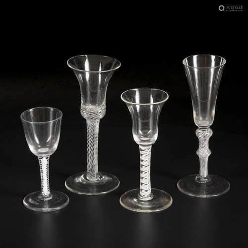 (4) piece lot of swirl stem glasses 19th century