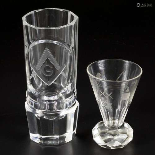 A set of (2) masonic glass/ freemaconers' glass (canons...