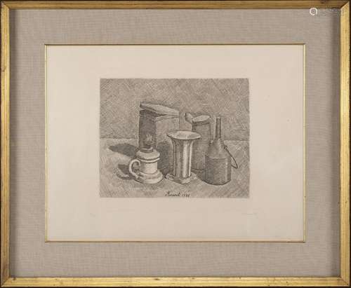 Giorgio Morandi "Natura morta con il lume bianco a sini...