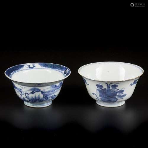 A porcelain klapmutskom with landscape decor and a bowl deco...