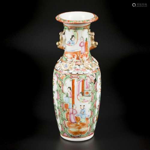 A porcelain baluster vase with Canton decor. China, 19th cen...