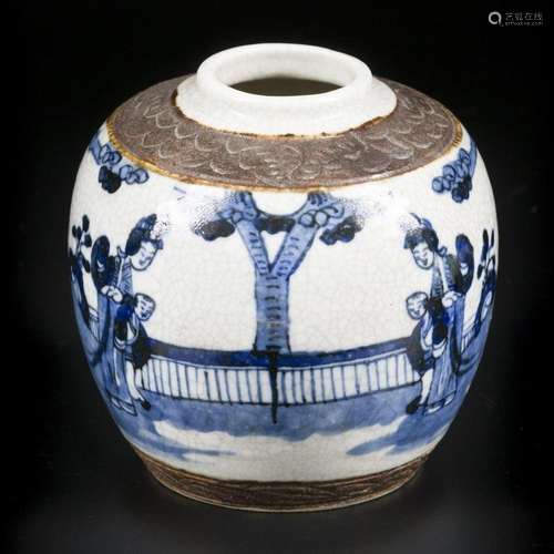 A porcelain ginger jar with figure decoration. China, 19th c...