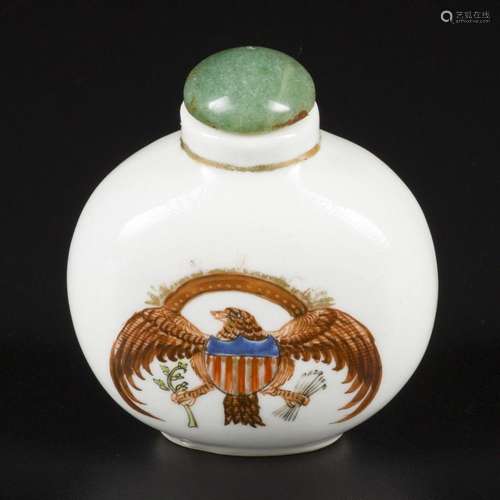 A porcelain snuff bottle decorated with the American eagle. ...