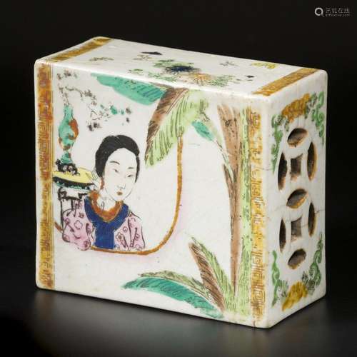 A porcelain incense burner with floral decoration. China, la...