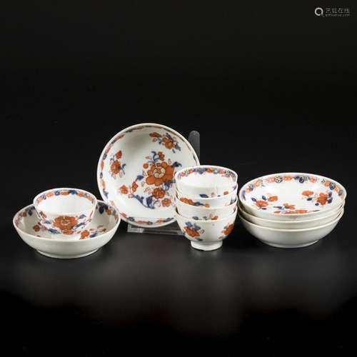 A set of (5) porcelain cups and saucers with Imari decoratio...