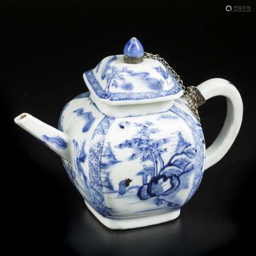 A porcelain teapot decorated with landscape motif. China, 18...