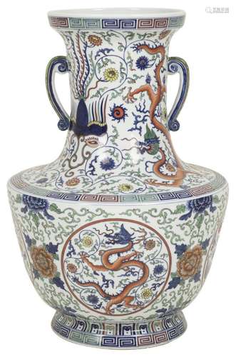 A porcelain baluster vase with Wucai decoration, marked Jiaj...