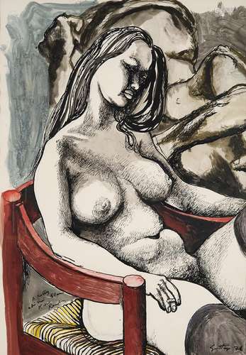 Renato Guttuso "Untitled" 1971 mixed media on card...