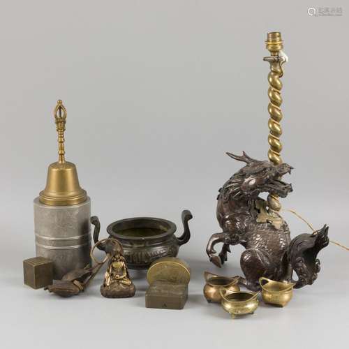 A lot comprising various bronzes a.w. a lampfoot and incense...