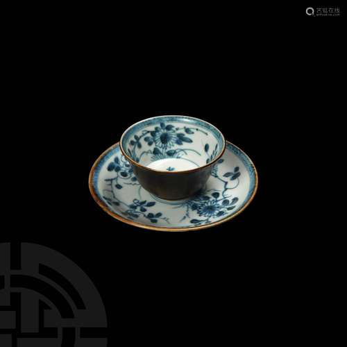 Chinese Cau Mau Glazed Porcelain Tea Cup and Saucer