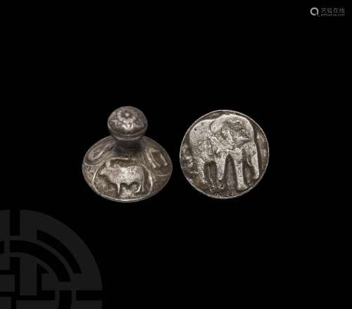 Moghul Silver Stamp Seal with Animals