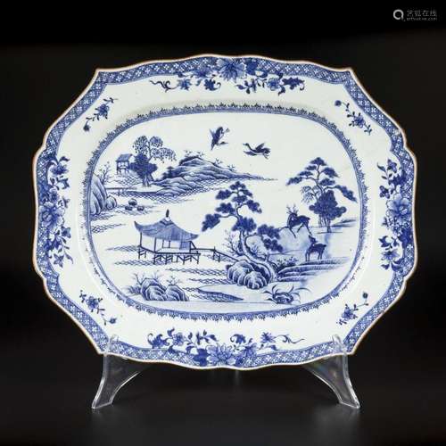 A porcelain serving dish with landscape decor. China, Qiangl...