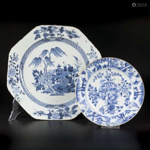 A lot consisting of a porcelain dish and a plate with a righ...