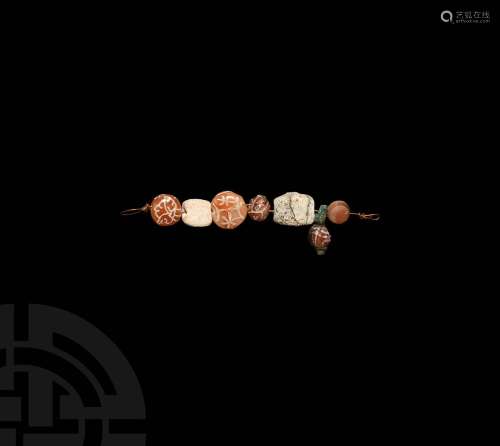 Indus Valley Etched Carnelian Bead String