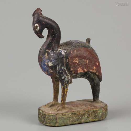 A carved woodEN polychrome figure of a bIrd, India. ca. 1900...