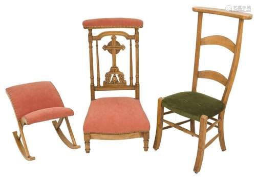 A lot comprising two low chairs and ono matching hocker.