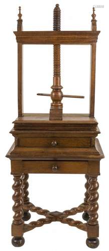 An oak linen press, ca. 1900 or earlier.