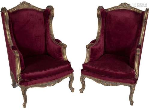 A set of (2) neo-transition style wingback chairs, France, 2...