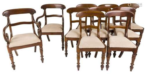 A set of 10 Regency style mahogany dining chairs with beige ...