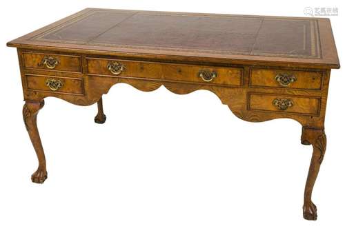 A walnut veneered Queen Ann-style bureau plat.