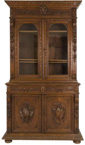 A mahogany hunting cabinet/ display cabinet, Dutch, ca. 1900...