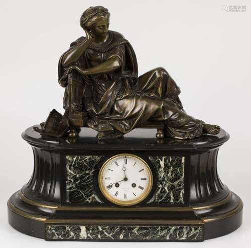 A large chimney clock with sculpture after Albert-Ernest Car...