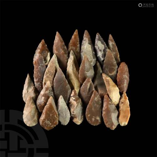 Stone Age Knapped Flint Leaf-Shaped Arrowhead Collection