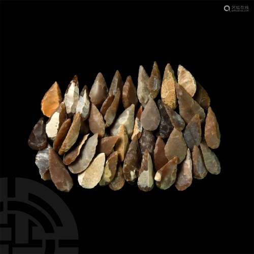 Stone Age Knapped Flint Leaf Arrowhead Collection