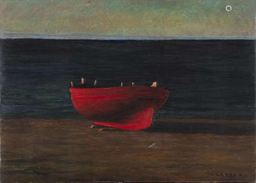 Walter Lazzaro "Barca rossa" oil on canvas cm 50x7...