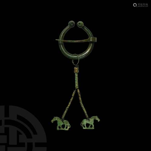 Viking Age Penannular Brooch with Horse Pendants