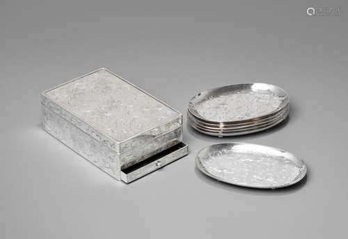 HIRATA SHIGEMITSU: A SET OF SILVER BOX AND COVER AND SIX SIL...