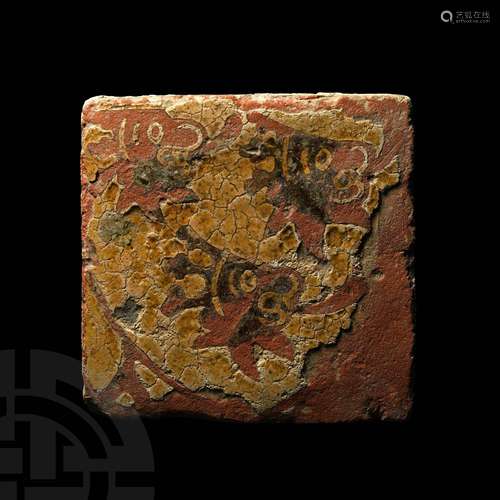 Medieval English Glazed Floor Tile with Heraldic Shield and ...