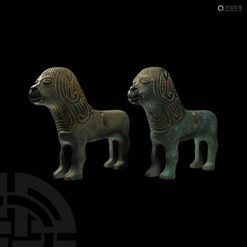 Romanesque Pricket Candlestick Lion Pair