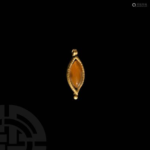 Medieval Gold and Carnelian Eye-Shaped Pendant