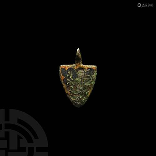 Medieval Gilt Heraldic Horse Harness Pendant with Arms of Si...