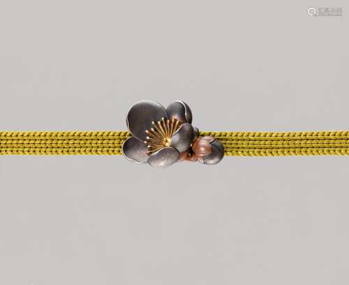 TOSHIHIKO: A FINE MIXED METAL OBIDOME (SASH CLIP) WITH PLUM ...